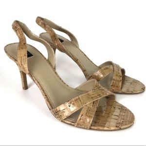 GILI 9 M Cork Loren Sling Back Mid Heel Pumps